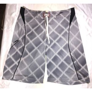 Speedo Mens Drawstring Board Shorts Gray & White Swim Trunks Size 32